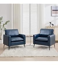 TYBOATLE Accent Chairs Set of 2, Faux Leather Chairs, Mid Century Modern Comfy Living Room Chairs, Cozy Office Reading Chair, Reception Armchairs for Living Room, Waiting Room, Bedroom (Blue)