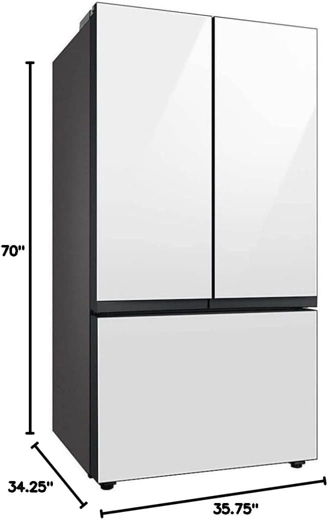 Samsung 30 cu. ft. Bespoke 3-Door French Door Refrigerator with AutoFill Water Pitcher and Dual Ice Maker, White Glass, RF30BB620012AA