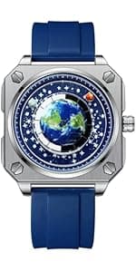 MINILUJIA Waterproof World Map Watches for Men Classic Earth Globe Moon Sun Rotating Eye-catching Cool Unique Mens Watches