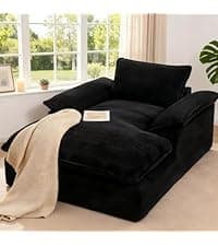 Oversized Chaise Lounge Chair Indoor, 67" Boneless Chaise Lounge with Extra Deep Seat, Comfy Corduroy Upholstered Sleeper Sofa Bed, Cozy Fluffy Single Sofa Armchair for Living Room, Black