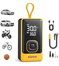 For Car Tires, Bikes, Motorcycles and Balls; Auto Shut-off, Digital Display Pressure Gauge, Fast Inflation, LED Light AstroAI L7 Tire Inflator Portable Air Compressor,150 PSI Cordless Bike Pump B0CS3B7MD8