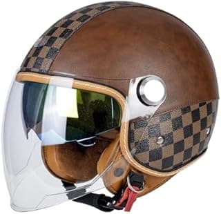 Dual Visor 3/4 Open Face Motorcycle Helmet for Men & Women, DOT Approved Unisex Retro Half Helmet，Motorbike Casco for Moped Cruiser Bobber and Chopper