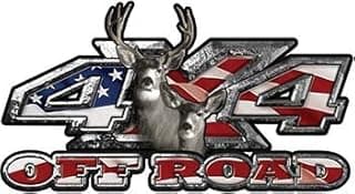 Reflective Deer Hunting Edition with Buck and Doe 4x4 ATV Truck or SUV Vehicle Decal/Sticker Kit with American Flag