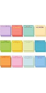 Yinder 24 Pcs Inspirational Sticky Notes with Lines Cute Motivational Sticky Notes Pad Employee Appreciation Gifts Bulk for Teacher Nurse Coworkers Office 3 x 3''(Dark Color,Appreciation)