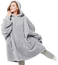 Bedsure Wearable Blanket Hoodie, Long Hooded Blanket Sweatshirt as Birthday Gifts for Women, Cozy Sherpa Hoodie for Adult, Standard, Grey