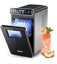 ecozy Ice Makers Countertop, Ultra Slim Design with Full-Color Panel, Internal Lights, 26 lbs/24H, Timer Ice Making, Two Ice Sizes, Portable Self-Cleaning Ice Machine for Home/Kitchen/RV