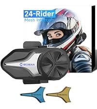 Moman Motorcycle Intercom, Group Intercom Communication Systems, FM, Hi-Fi Stereo, CVC Noise Cancellation, Waterproof BT5.1 Helmet Speaker Headset, 24 Riders Mesh Communicate(CPX 1 Pack)