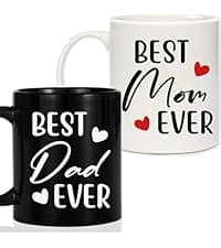 Breezy Valley Best Mom Dad Gift Set, Mom and Dad Coffee Mugs, Christmas Gifts for Parents Birthday Gifts from daughter Son, Anniversary Present for Parents