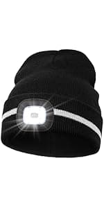 MELASA Unisex Hat with Light, USB Rechargeable Hands Free Headlamp LED Beanie, Winter Gifts for Men Dad Father Husband Him