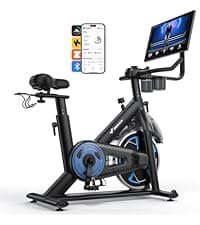 Merach Exercise Bike for Home Gym, Low Noise Stationary Bike with Brake Pad, Indoor Workout Bike with Self-Developed App, Tablet Mount and Fitness Courses for Weight Loss, 300 Lb Weight Capacity