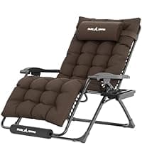 UDPATIO Oversized Zero Gravity Chair 33In XXL Patio Reclining Chair with Cushion, Outdoor Folding Recliner with Pillows|Cup Holder|Foot Rest|Padded Headrest, Black, Support 500LB