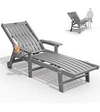 THOEOE Folding Adirondack Chair,HDPE All-Weather Outdoor Chair with Cup Holder,Wooden Textured,Fire Pit Chair,Plastic Patio Chair for Deck,Backyard,Garden,Lawn, Grey