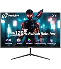 ArcticPro 24inch Computer Monitor, FHD 1080p, 144Hz Office and Gaming Monitor, IPS, Adaptive Sync, 110% sRGB, 1ms, 3-Sided Frameless, Ultra Slim, VESA Mountable, Anti-Blue Light Design, HDMI, DP
