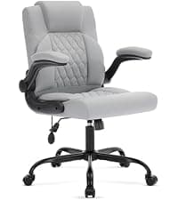 Office Chair with Adjustable Inflatable Lumbar Support,Leather Ergonomic Computer Desk Chair with Flip-up Arms,Adjustable Tilt Lock,Swivel Rolling Executive PC Chair for Work,Study,Meeting.Grey