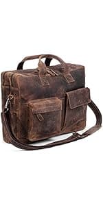 Leather Messenger Bag for Men and Women 18 inch Large Vintage Leather Briefcase Laptop Shoulder Bag Unisex Crossbody Messenger Satchel for Office, Business, Work, Travel