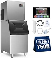 Commercial Ice Maker, 760 LBS/24h with 560 LBS Storage Bin, 156 Ice Cubes Ready in 5-15 min, Self Cleaning Stainless Steel Industrial Ice Machine for Bar Restaurant Cafe