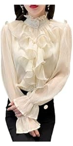 UICIOP Korean Version of Women's Shirt, Women's Sweet Round Neck Pleated Small lace top, Women's Long Sleeved Shirt top