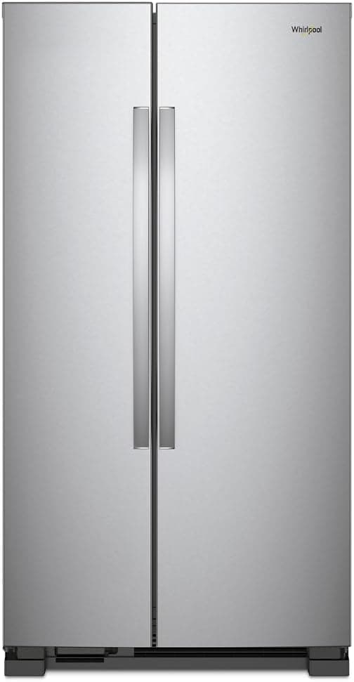 Whirlpool 33 Inch Freestanding Side by Side Refrigerator with 21.72 Cu. Ft. Total Capacity, Adjustable Gallon Door Bins, LED Interior Lighting, Hidden Hinges, Frameless Glass Shelves, Stainless Steel