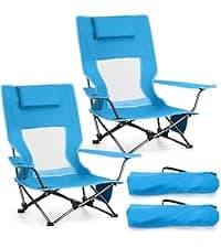 Joyfair Beach Camping Chair (2 Pack), Outdoor Folding Lawn Chair for Adult, Heavy Duty Portable Chair with Armrest for Outside Fishing, Sport, Cup Holder & Storage Pocket, Carry Bag (Blue, Classic)