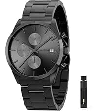 Casotime Men's Leather Band Chronograph Watch - 30M Waterproof Big Face Analog Quartz Date - Work Sport Casual Classical Fashion Designer Dress Wrist Watch - Elegant Gift for Men