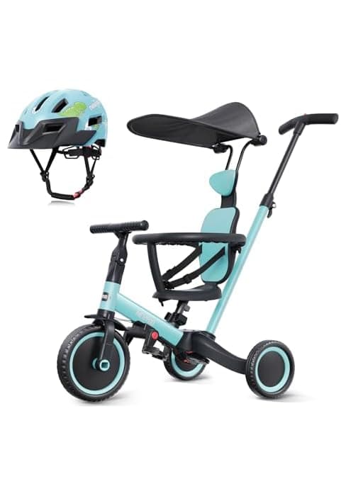 Toddler Trike with Push Handle Lets Parents Steer and Converts to Balance Bike, Fun Outdoor Toy for Boys and Girls, Khaki newyoo TR007 5-in-1 Tricycle for Toddlers 1-3, Toddler Bike, Birthday Gift B0CWLTLC2F