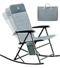 Timber Ridge 3-Level Adjustable Rocking Camping Chair, Padded High Back Outdoor Rocking Chair with Side Pocket, Portable Folding Rocker for Adults, Supports 300 LBS for Lawn, Patio, Porch