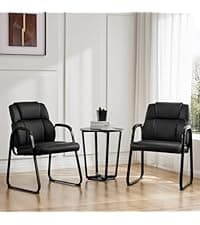 Sweetcrispy Waiting Room Guest Chair, Stationary Office Reception Chairs No Wheel, Comfy Padded Arms and Seld Base, for Conference Room Lobby Home Computer Desk Bedroom Elderly, Deep Black
