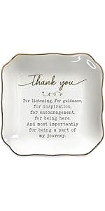 OASSIE Thank You Gifts for Women - 4"x4" Ceramic Jewelry Dish Tray - Birthday Appreciation Inspirational Gifts for Women Coworker Teacher Friends Employee