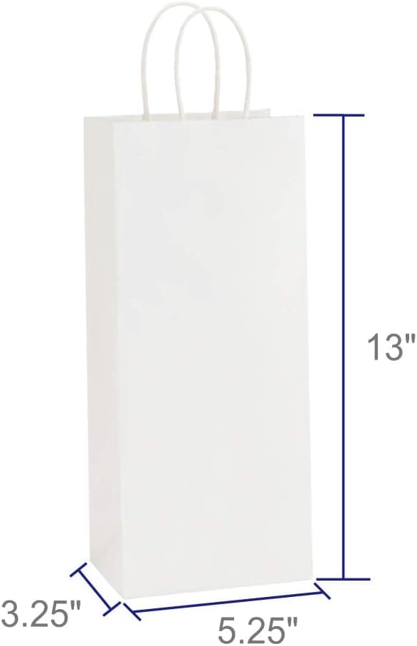 BagDream Kraft Paper Bags 5.25x3.25x13 Inches 50Pcs White Paper Wine Gift Bags with Handles Bulk for Wine, Gift, Retail, Party Favor