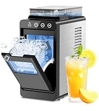 Kismile Countertop Ice Maker, Portable Ice Maker Machine 26lbs/24H, Dual Water Tank Design, Small & Large Bullet Ice, Self-Cleaning, Internal Lighting for Home Kitchen, Office & RV