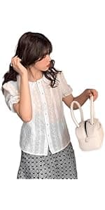 LREUIP Chic Korean Style Academy Style, Contrasting Navy Collar, Versatile Bubble Sleeve Shirt, Loose top, Elegant Goddess