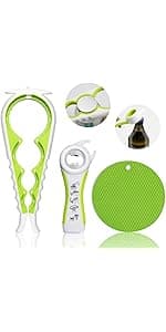 Jar Opener for Weak Hands, Seniors with Arthritis, 5 in 1 Multi Function Bottle Opener Lid Opener For Arthritic Hands with Non Slip Rubber Jar opener Gripper Pad