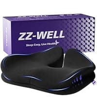 ZZ-WELL Seat Cushions for Office Chairs - Patented Coccyx Cushion for Tailbone Pain - 21.2" W x 16.5" L Memory Foam Extra Large Seat Cushion, Removable & Machine Washable Cover (Black)