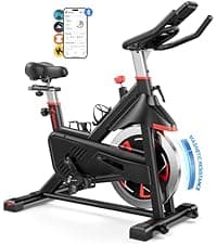 Merach Exercise Bike for Home Gym, Low Noise Stationary Bike with Brake Pad, Indoor Workout Bike with Self-Developed App, Tablet Mount and Fitness Courses for Weight Loss, 300 Lb Weight Capacity
