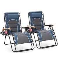 Sophia & William Oversized Zero Gravity Chair Set of 2 Padded, Folding Lounge Chair with Wide Armrest and Cup Holder, Support 400 LBS, Aqua Blue