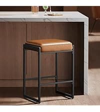 VASAGLE EKHO Collection - Bar Stools Set of 4, Counter Height Bar Stools, Synthetic Leather with Stitching, Mid-Century Modern Counter Stools, 26-Inch Tall, Kichen Home Bar Dining Room, Caramel Brown