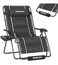 UDPATIO Oversized Zero Gravity Chair 33In XXL Patio Reclining Chair with Cushion, Outdoor Folding Recliner with Pillows|Cup Holder|Foot Rest|Padded Headrest, Black, Support 500LB