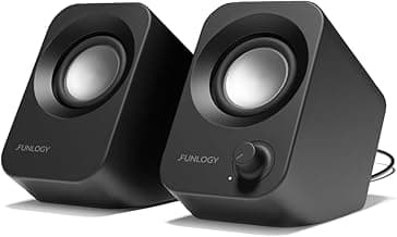FUNLOGY Speaker - 14W Stereo PC Speakers, USB Powered, Compact Size with 30° Tilt Design, Volume Dial Control, for Desktop, Laptop, Monitor, Gaming Consoles, Black
