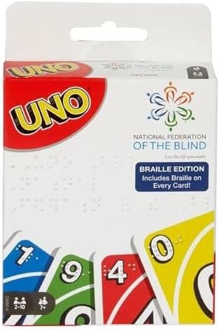 Mattel Games UNO Braille Card Game with Cards Specially Designed for Blind & Low-Vision Players for Kids, Adults, Family Nights & Parties