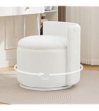 WUTUTUEE Fabric Dining Chair Modern Upholstered Swivel Dining Room Chairs Comfy Accent Armchair with Mid Back, Desk Arm Chair No Wheels for Kitchen/Living Room/Home Office, White