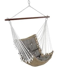 Sunnydaze Outdoor Hammock Chair Swing for Reading - Hanging Hammock Swing for Indoor or Patio - 300lb Capacity - Caribbean XL - Tan