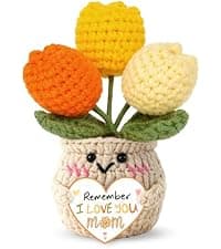 Mom Birthday Gifts, Mother Daughter Gift, Positive Crochet, Handmade Keepsake, Soft Yarn Texture, Cute Tulip Decor OASSIE Mom Gifts from Daughters Sons - Emotional Support Crochet Tulip