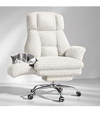 HOMRELEXA Big and Tall Office Chair, Flip Armrests for Pets & Cross Legged Sitting, Executive Ergonomic Computer Gaming Chair with Foot Rest, White Rose Velvet Wide Seat Reclining Desk Chair
