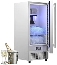 Coolski Commercial Nugget Ice Maker Machine, 100Lbs Daily Production, Under Counter Sonic Ice Machine with 20Lbs Dual Storage Bin, Pebble Pellet Ice Maker for Home, Office, Cafe, Gravity Drain