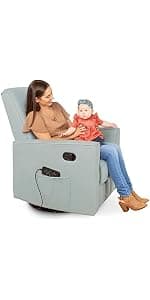 Evolur Raleigh Upholstered Manual Glider Recliner– Rocking & 360° Swivel with Smooth Glide – Greenguard Gold & FSC Certified – Modern Nursery and Living Room Chair in Light Grey
