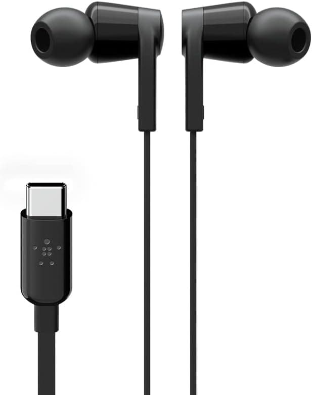 Belkin SoundForm Wired Earbuds with USB-C Connector, In-Ear Earphones w/ Microphone - USB-C Headphones for iPhone 15, iPad Mini, Galaxy S24, Google Pixel, Android, and More - Black