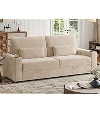 Fadware Faux Leather Couch, Convertible Futon Sofa Bed with Adjustable Backrest, Mid Century Leather Sofa Loveseat with Side Pockets& Metal Leg, Modern Leather Sleeper Sofa for Living Room Bedroom