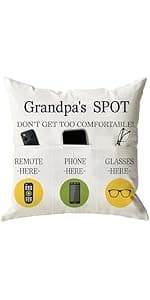 ONFAON Grandma Gifts, Grandma's Spot Throw Pillow Covers 18x18 Inch,Put Phone Glasses and Remote Control Pillowcase,Birthday Christmas hanksgiving Day Gifts for Grandma Mom,3-Pocket