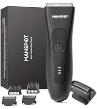 MANSPOT Manscape Groin & Body Hair Trimmer for Men, Electric Ball Pubic Trimmer Shaver,Manscape Kit with 4 Guard,Replaceable Ceramic Blade Heads,Waterproof Wet/Dry Shaver,90 Minutes Shaving
