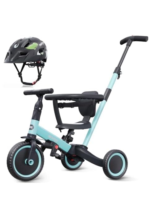 Toddler Trike with Push Handle Lets Parents Steer and Converts to Balance Bike, Fun Outdoor Toy for Boys and Girls, Blue newyoo TR007 5-in-1 Tricycle for Toddlers 1-3, Toddler Bike, Birthday Gift B0B9LCT9B7